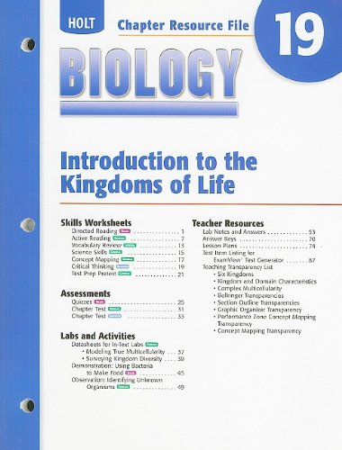 9780030699511: Holt Biology Chapter Resource File 19: Introduction to the Kingdoms of Life