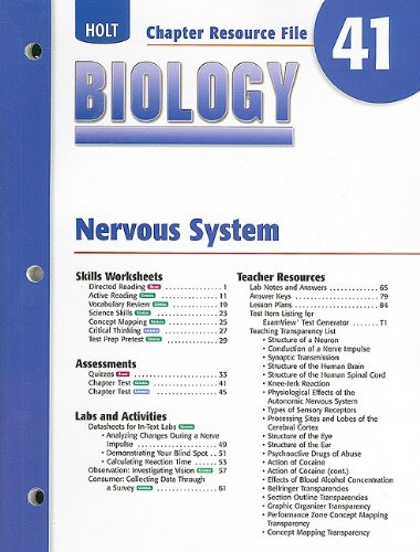 9780030699788: Holt Biology Chapter 41 Resource File: Nervous System