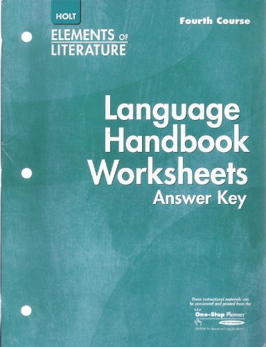 Immagine dell'editore per Elements Of Literature, Fourth Course, Grade 10: Answer Key To Language Handbook Worksheets (2005 Copyright) venduto da ~Bookworksonline~