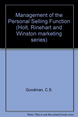 9780030775109: Management of the personal selling function (Holt, Rinehart and Winston marketing series)
