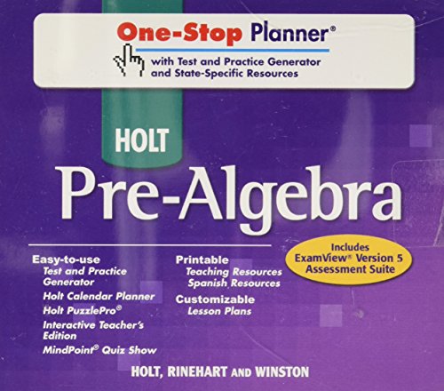 Beispielbild fr Holt Pre-Algebra: One-Stop Planner with Test and Practice Generator and State-Specific Resources zum Verkauf von dsmbooks