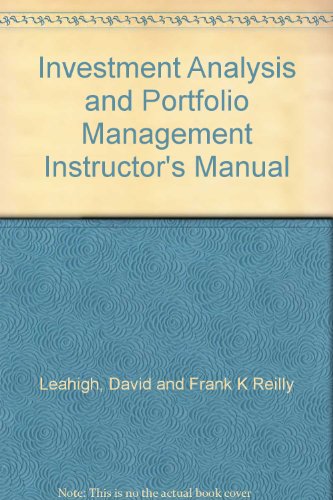Stock image for Investment Analysis and Portfolio Management Instructor's Manual for sale by Infinity Books Japan