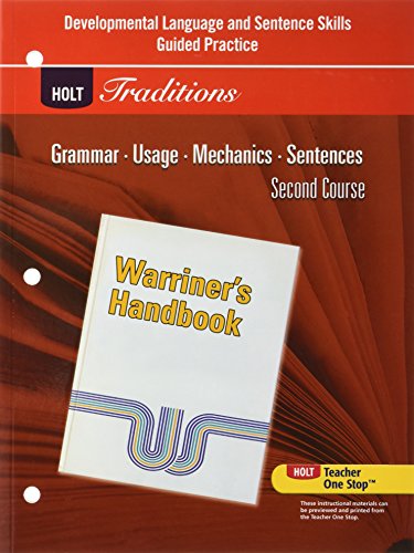 Stock image for Holt Traditions Warriner's Handbook: Developmental Language And Sentence Skills Guided Practice Seco ; 9780030997082 ; 0030997089 for sale by APlus Textbooks