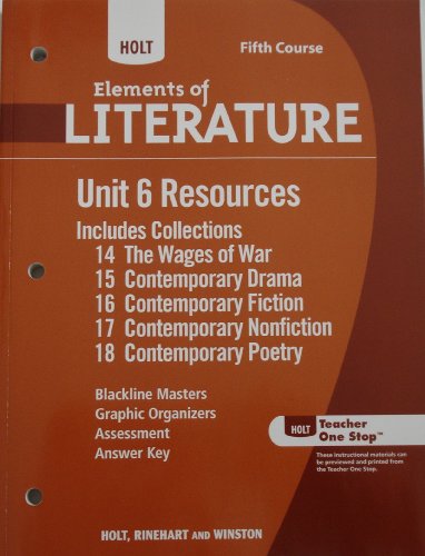 Stock image for Holt Elements Of Literature: Unit 6 Resources Grade 11 ; 9780030997990 ; 0030997992 for sale by APlus Textbooks