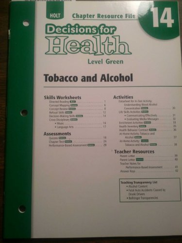 Stock image for Decisions for Health: Chapter Resource File Level Green Chapter 14: Tobacco and Alcohol for sale by dsmbooks