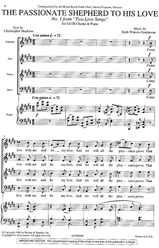 9780051469896: Two love songs: No. 1 The passionate shepherd to his love. mixed choir (SATB) and piano. Partition de chœur.