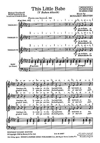 9780060015459: A ceremony of carols op. 28: This Little Babe. op. 28. children's choir (female choir) (SSS) and harp (piano). Partition de chœur.