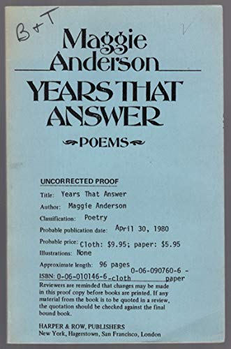 Years That Answer (9780060101466) by ANDERSON, Maggie