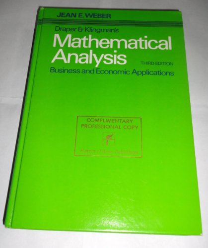 9780060417628: Mathematical analysis: Business and economic applications