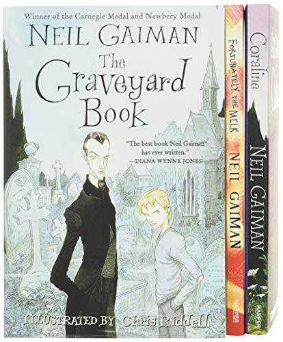Stock image for Neil Gaiman/Chris Riddell 3-Book Box Set: Coraline; The Graveyard Book; Fortunately, the Milk for sale by Decluttr