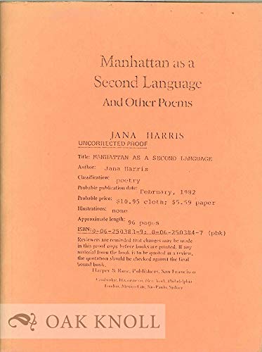 Beispielbild fr Manhattan as a Second Language and Other Poems zum Verkauf von Gil's Book Loft