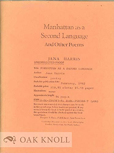 9780062503831: Manhattan as a Second Language and Other Poems