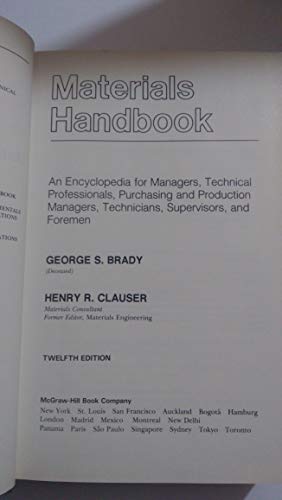 Imagen de archivo de Materials Handbook: An encyclopedia for managers, technical professionals, purchasing and production managers, technicians, supervisors, and foremen (12th edition) a la venta por HPB-Red