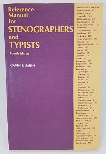 Reference Manual for Stenographers and Typists (9780070230682) by Gavin, Ruth E.; Sabin, William A.