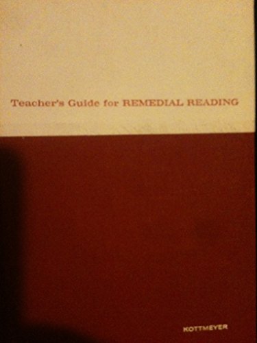 Imagen de archivo de Teacher's Guide for Remedial Reading a la venta por Better World Books