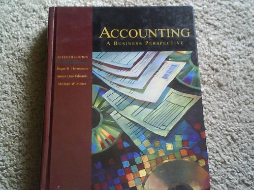 Beispielbild fr ACCOUNTING A BUSINESS PERSPECTIVE 1998 7TH EDITION zum Verkauf von Phatpocket Limited