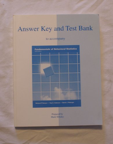 Beispielbild fr Fundamentals of Behaviorial Statistics: Answer Key and Test Bank zum Verkauf von Solr Books