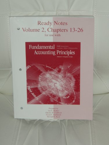 Beispielbild fr Ready Notes, Volume 2, Chapters 13-26 for use with Fundamental Accounting Principles zum Verkauf von HPB-Red