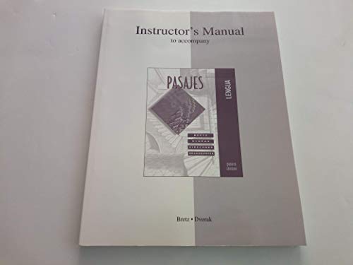 Imagen de archivo de Instructor's Manual to Accompany Pasajes Quinta Edicion a la venta por HPB-Red