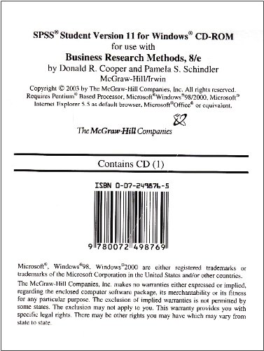 SPSS 11.0 Windows Student Version for Use with Business Research Methods (9780072498769) by Donald R. Cooper; Pamela S. Schindler