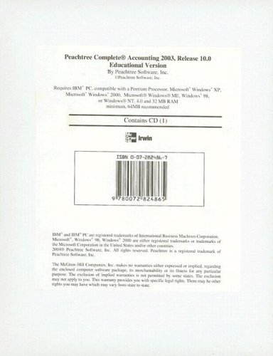 Peachtree Complete Accounting 2003, Release 10.0 CD-ROM (Stand Alone) (9780072824865) by Yacht,Carol; Peachtree Software; Yacht, Carol; Software, Peachtree