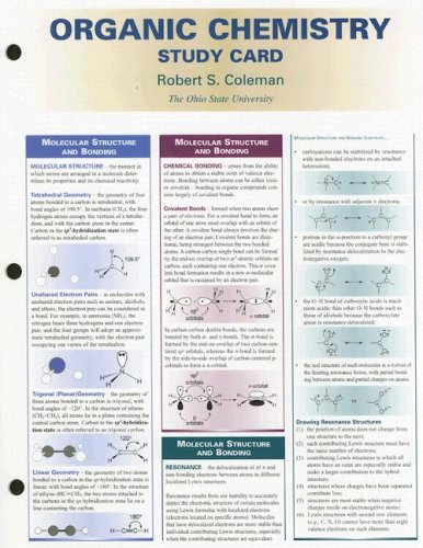 Organic Chemistry Study Card (9780072953992) by COLEMAN