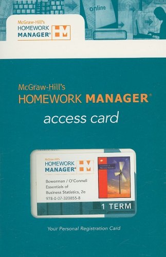 HM Card Essentials of Business Statistics (McGraw-Hill's Homework Manager) (9780073208558) by Bowerman,Bruce; O'Connell,Richard; Orris,J. Burdeane