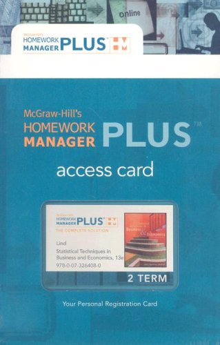 MH Homework Manager PLUS AccessCode to accompany StatTechniBusiEcon (9780073264080) by Lind,Douglas; Marchal,William; Wathen,Samuel