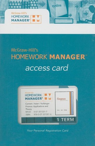 Homework Manager Passcode Card to accompany Finance: Applications and Theory (McGraw-Hill's Homework Manager) (9780073313016) by Cornett, Marcia; Adair, Troy; Nofsinger, John