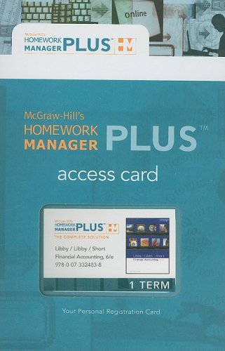 Imagen de archivo de Homework Manager Plus Card to accompany Financial Accounting (McGraw-Hill's Homework Manager Plus) a la venta por Campus Bookstore