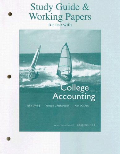 Beispielbild fr Study Guide & Working Papers Ch 1-14 to accompany College Accounting zum Verkauf von HPB-Red