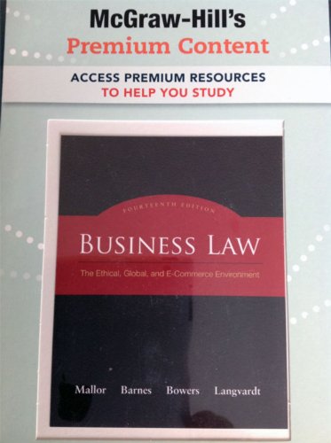 Premium Content Card t/a Business Law (9780073361772) by Mallor, Jane; Barnes, A. James; Bowers, L. Thomas; Langvardt, Arlen