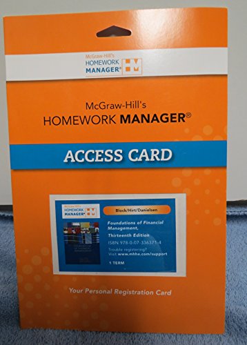 Homework Manager Card to accompany Foundation of Financial Management (9780073363714) by Block, Stanley; Hirt, Geoffrey; Danielsen, Bartley