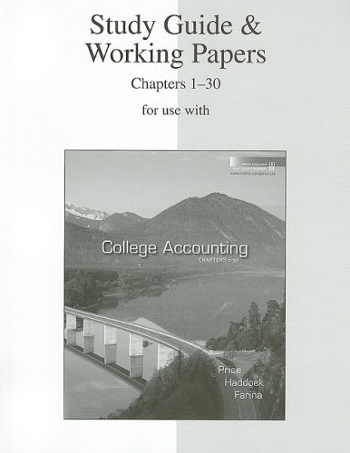 Imagen de archivo de Study Guide Working Papers Ch 1-30 to accompany College Accounting a la venta por Green Street Books