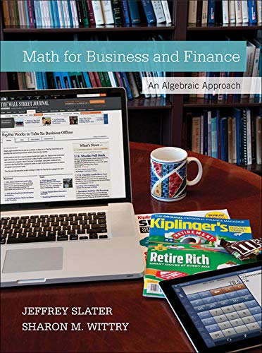 Beispielbild fr MATH FOR BUSINESS AND FINANCE: AN ALGEBRAIC APPROACH zum Verkauf von Big River Books