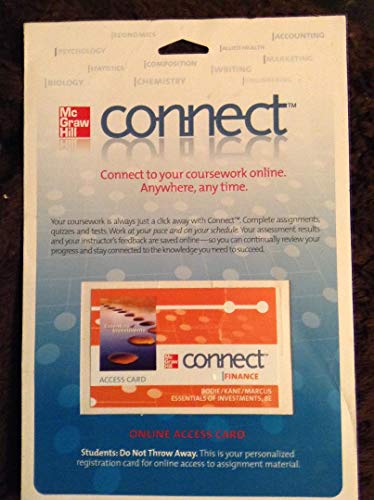 Connect Finance 1 Semester Access Card for Essentials of Investments (9780077245955) by Bodie, Zvi; Kane, Alex; Marcus, Alan