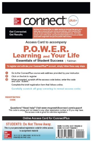 Connect Access Card for POWER Learning & Your Life (9780077352493) by Feldman, Robert S.