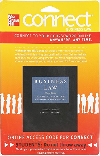 Connect Business Law 2 Semester Access Card for Business Law (9780077419417) by Mallor, Jane; Barnes, A. James; Bowers, L. Thomas; Langvardt, Arlen