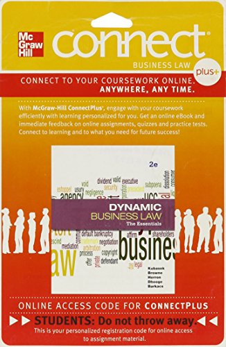 Connect 1-Semester Access Card for Kubasek Dynamic Business Law Essen 2e (9780077437404) by Kubasek, Nancy; Browne, M. Neil; Herron, Daniel; Dhooge, Lucien; Barkacs, Linda