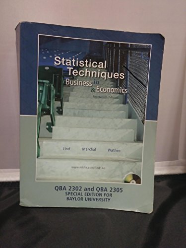 Imagen de archivo de Statistical Techniques in Business & Economics Special Edition for Baylor University a la venta por HPB-Red