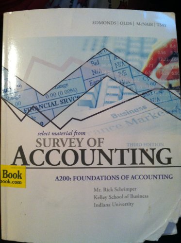Beispielbild fr Select Material From Survey of Accounting, 3rd Edition, A200: Foundations of Accounting, Indiana University zum Verkauf von Better World Books