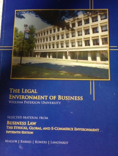 Stock image for The Legal Environment of Business (William Paterson University, 15th Edition) for sale by Your Online Bookstore