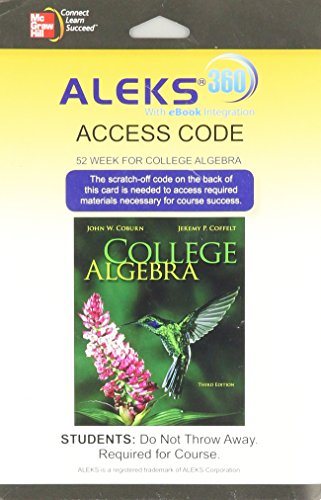 ALEKS 360 Access Card (52 weeks) for College Algebra (9780077844509) by Jeremy Coffelt