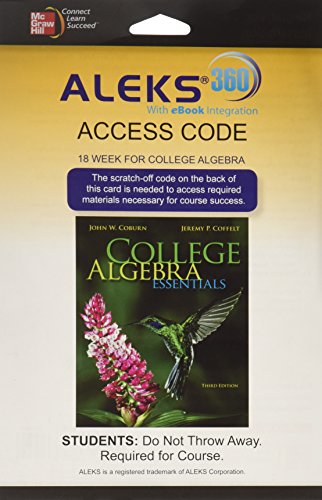 Beispielbild fr Aleks 360 Access Card 18 Weeks for College Algebra Essentials zum Verkauf von GreatBookPrices