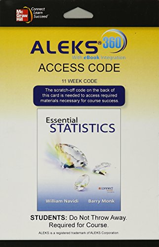 ALEKS 360 Access Card (11 weeks) for Essential Statistics (9780078124013) by Navidi, William; Monk, Barry; ALEKS Corporation