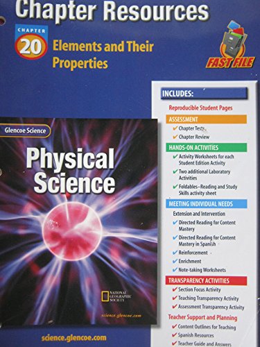 Stock image for Glencoe Physical Science, Chapter 20 Teacher's Resources, Elements And Their Properties Fast File With Answer Keys, Consumable (2001 Copyright) for sale by ~Bookworksonline~