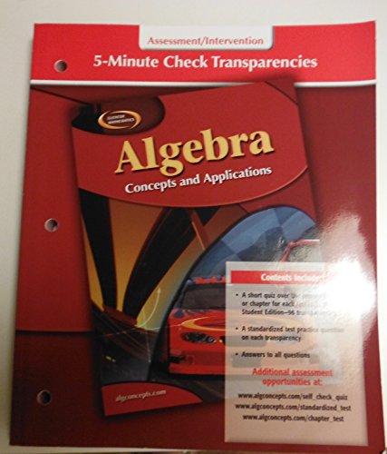 Stock image for 5-minute Check Transparencies Assessment/intervention (Glencoe Mathematics, Algebra, Concepts and Applications) for sale by -OnTimeBooks-