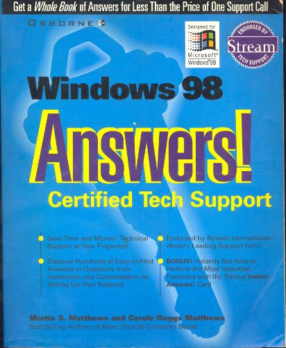 Imagen de archivo de Windows 98 Answers! Certified Tech Support a la venta por Wonder Book