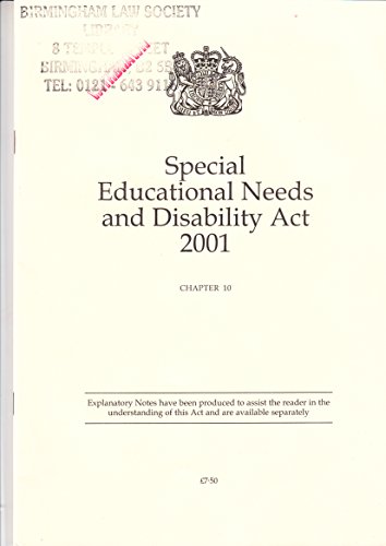 9780105410010: Special Educational Needs and Disability Act 2001: Elizabeth II. Chapter 10