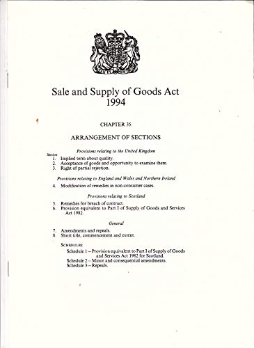 9780105435945: Sale and Supply of Goods Act 1994: Elizabeth II. Chapter 35